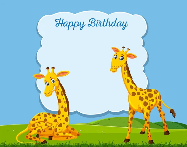 Giraffe Happy Bithday Card Template Illustration — Stock Vector