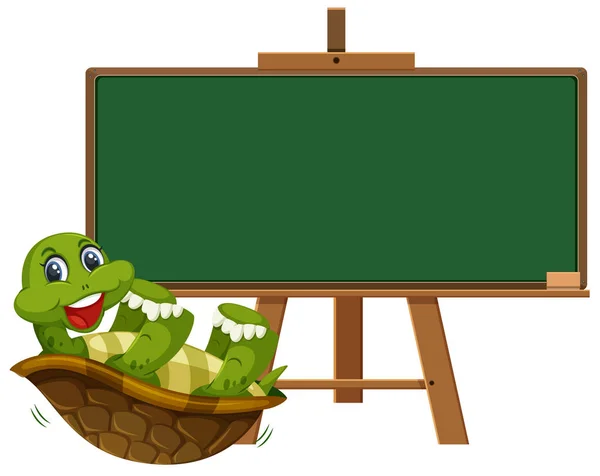 Sköldpadda Och Tom Blackboard Illustration — Stock vektor