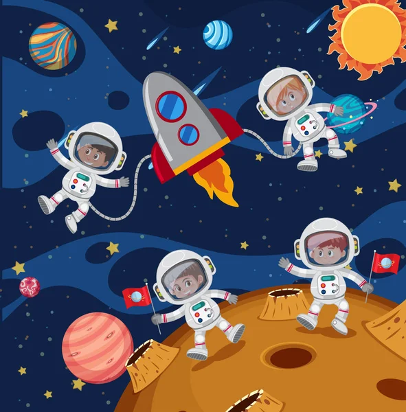Astronauta Explorando Ilustración Espacial — Vector de stock