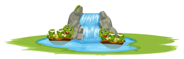 在池塘里玩耍的海龟插图 — 图库矢量图片