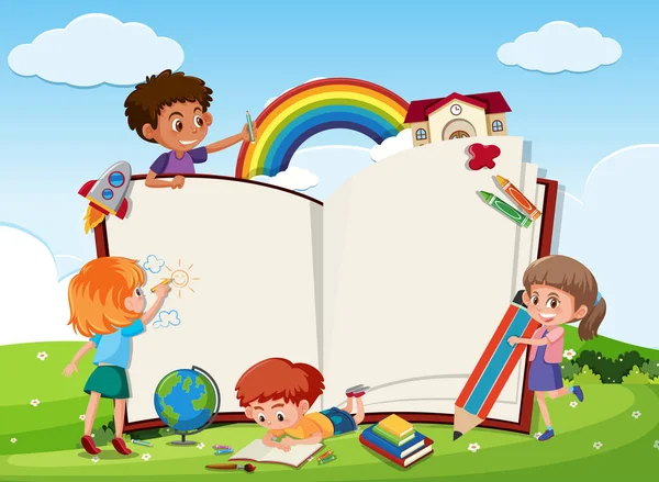 Bambini Illustrazione Modello Libro Bianco — Vettoriale Stock