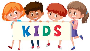 Afiş illüstrasyon tutan çocuklar