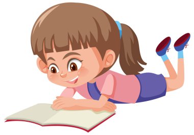 Beyaz arka plan illüstrasyon üzerine bir kitap okuma bir kız