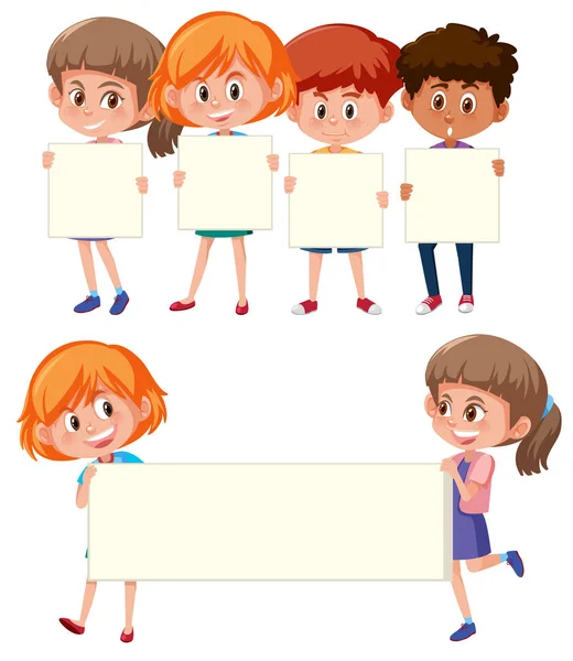 Crianças Segurando Ilustração Banner Balank —  Vetores de Stock