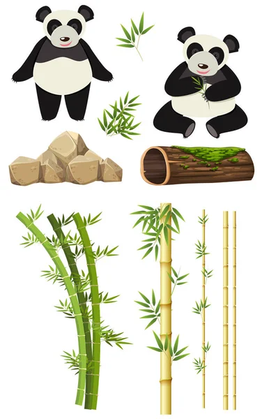 A set of panda and bamboo element illustration