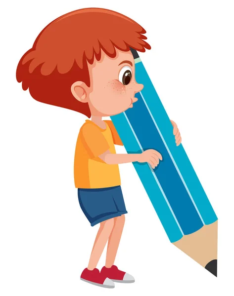 Niño Sosteniendo Una Ilustración Lápiz Gigante — Vector de stock