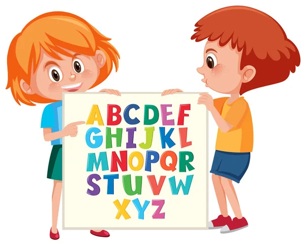 Kinder Mit Illustration Des Englischen Alphabets — Stockvektor