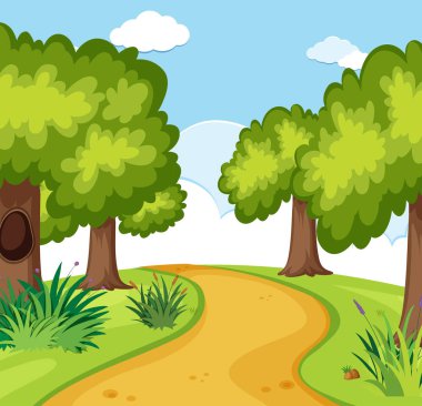 Güzel yol manzara illüstrasyon