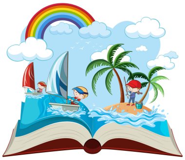 Açık kitap deniz etkinlik illüstrasyon