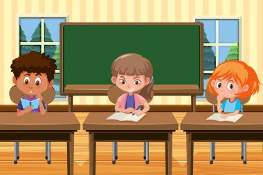 Bir sınıfta öğrenciler illüstrasyon Oda