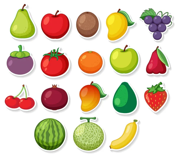 Conjunto Ilustração Fruta Adesiva —  Vetores de Stock