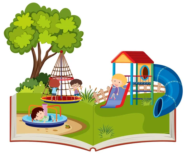 Barn Som Leker Lekplats Pop Book Illustration — Stock vektor