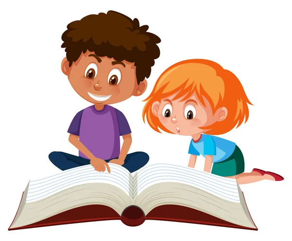 Crianças Lendo Uma Ilustração Livro Gigante —  Vetores de Stock
