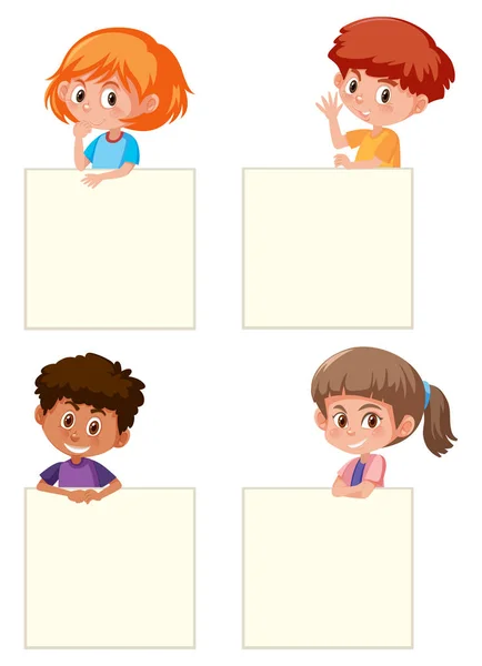 Niños Sosteniendo Papeles Blanco Ilustración — Vector de stock