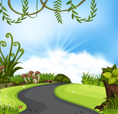 Bir doğa yol manzara illüstrasyon