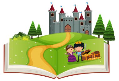 Açık kitap masal hikaye illüstrasyon