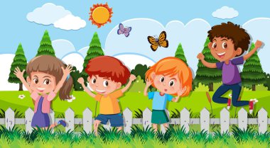 Mutlu çocuk açık sahne illüstrasyon