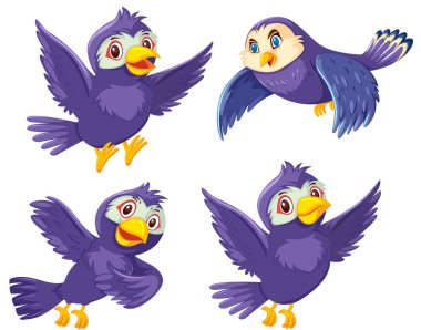 Beyaz arka plan illüstrasyon kuş kümesi