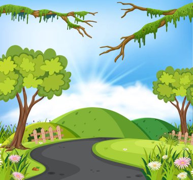 Bir doğa yol manzara illüstrasyon