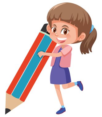 Kız holding büyük kalem illüstrasyon
