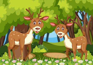 Ormanda sahne çizimde iki geyikler