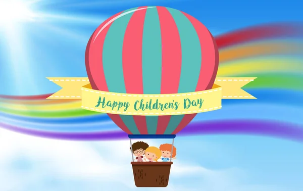 Illustration Concept Montgolfière Happy Childrens Day — Image vectorielle