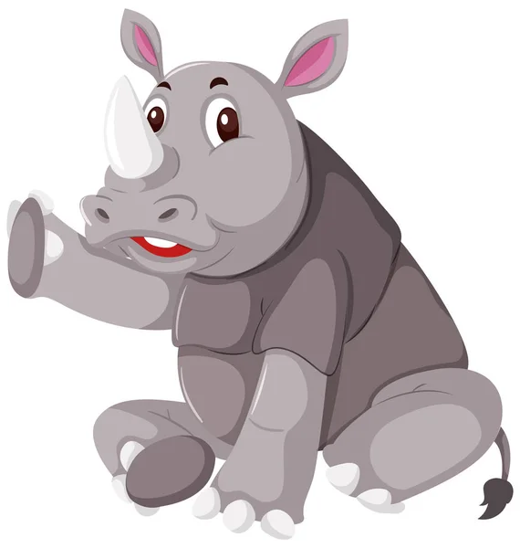 Carino Grigio Rinoceronte Bianco Sfondo Illustrazione — Vettoriale Stock