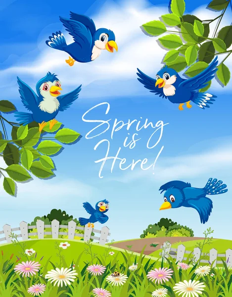 Spring Here Blue Bird Illustration — стоковый вектор