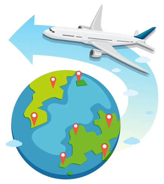 Verkehrsflugzeuge Über Dem Globus Illustration — Stockvektor