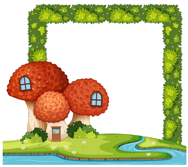 Cogumelo Casa Arbusto Quadro Conceito Ilustração — Vetor de Stock
