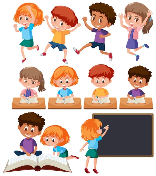 Set Cute Students Illustration — Stock Vector