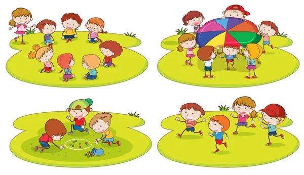Una Serie Bambini Che Giocano Parco Giochi Illustrazione — Vettoriale Stock