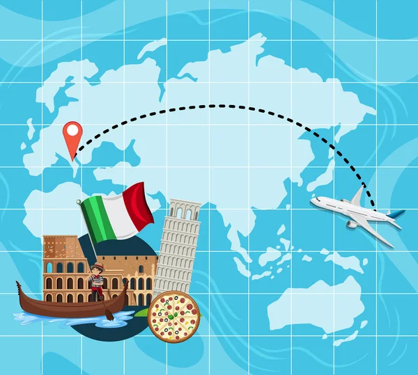 Mapa Podróży Włoch Ilustracja — Wektor stockowy