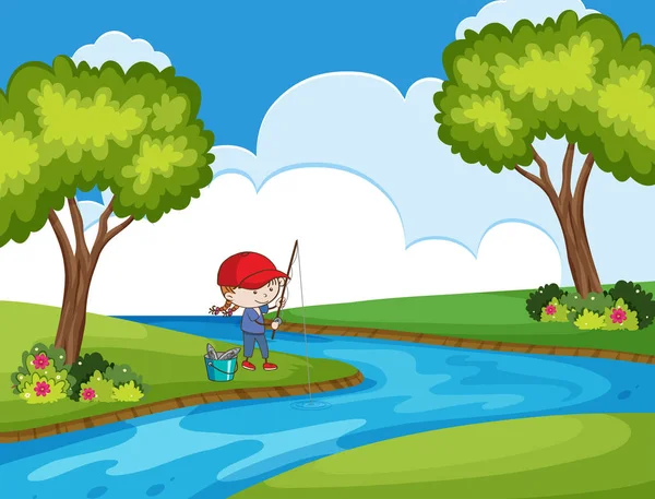 Two boys fishing in the river Stock Vector by ©brgfx 134580302