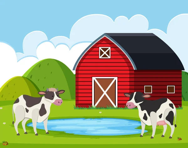 Cow Rural Farm House Illustration — Stock Vector