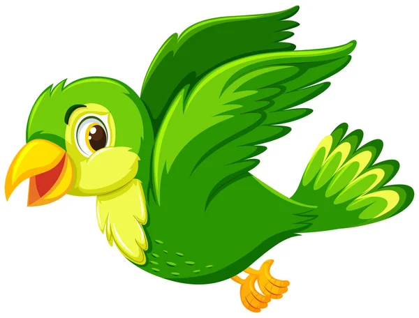 Pájaro Verde Volando Sobre Fondo Blanco Ilustración — Vector de stock