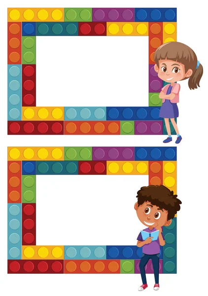 Set Boy Girl Puzzle Frame Illustration — Stock Vector