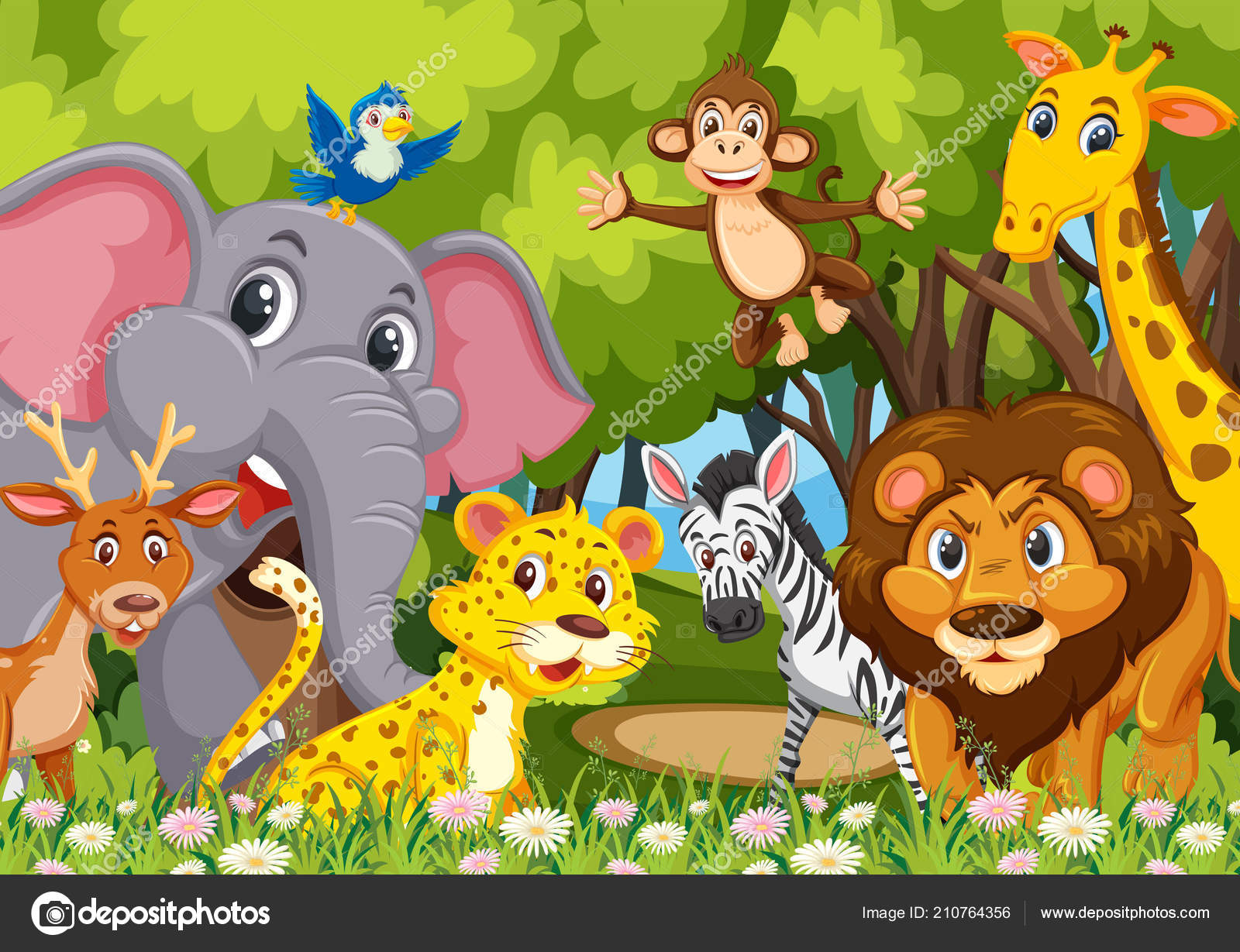 Group Animals Jungle Illustration Stock Vector Image by ©brgfx #210764356