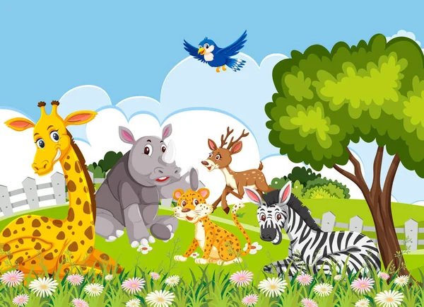 Zvířata Džungli Ilustrace — Stockový vektor