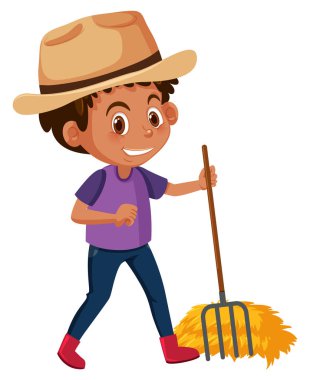 Genç bir çiftçi üzerinde beyaz arka plan illüstrasyon