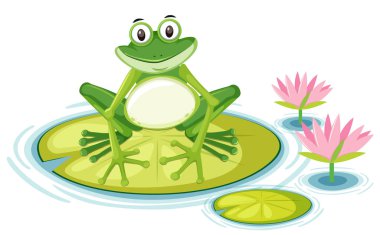 Lily pad illüstrasyon üzerinde mutlu kurbağa