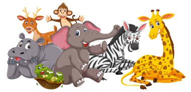 Mutlu hayvanlar üzerinde beyaz arka plan illüstrasyon