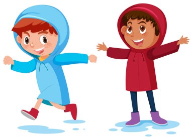 Mutlu çocuklar yağmurluk illüstrasyon giyiyor