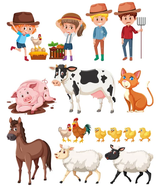 Farmer Animals White Background Illustration — Stock Vector