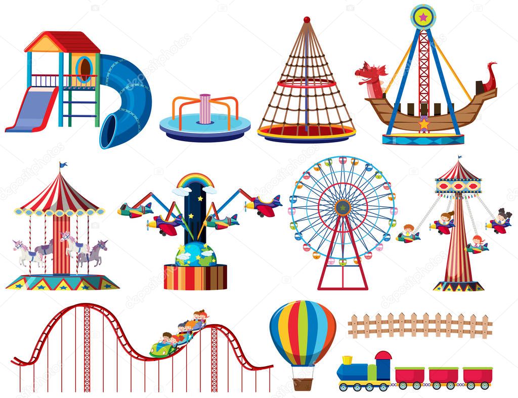 A set of theme park rides illustration