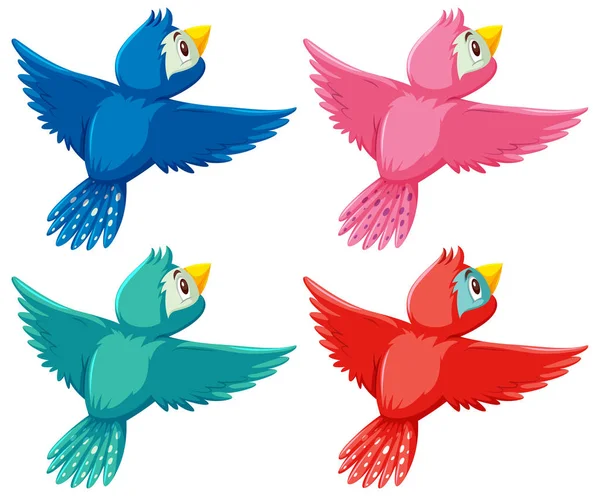 Bir Dizi Farklı Renk Kuş Çizimi — Stok Vektör