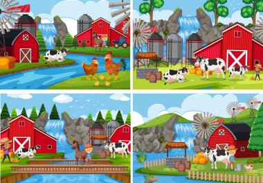 Kırsal çiftlik manzara şekil kümesi