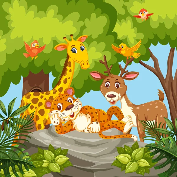 Glückliche Tiere Dschungel Illustration — Stockvektor