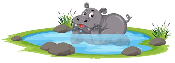 Lindo Rinoceronte Estanque Ilustración — Vector de stock