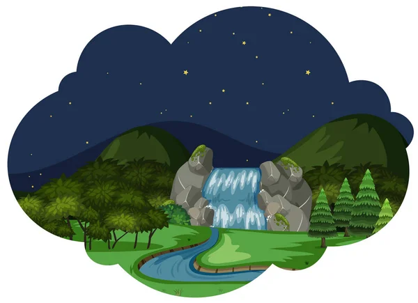 A river in nature landscape at night illustration